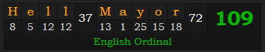 "Hell Mayor" = 109 (English Ordinal)