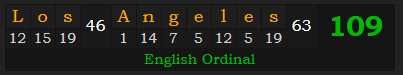 "Los Angeles" = 109 (English Ordinal)