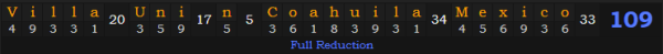 "Villa Unión, Coahuila, Mexico" = 109 (Full Reduction)