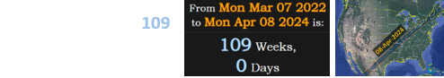 Monday fell exactly 109 weeks before the next Great American Eclipse: