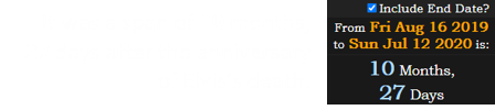 It was a span of 10 months, 27 days after the anniversary of Elvis’s death: