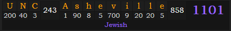 "UNC Asheville" = 1101 (Jewish)