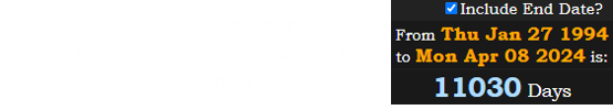 Max Tuerk would have been exactly 11030 days old on the date of the second Great American Eclipse: