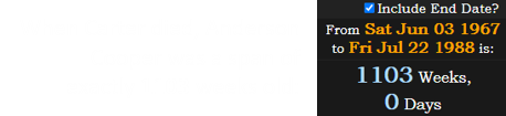 When Carter died, Anderson Cooper was a span of exactly 1103 weeks old: