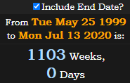 1103 Weeks, 0 Days