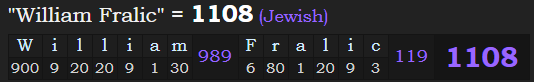 "William Fralic" = 1108 (Jewish)