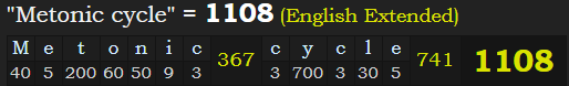 "Metonic cycle" = 1108 (English Extended)