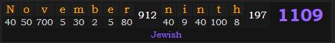 "November ninth" = 1109 (Jewish)