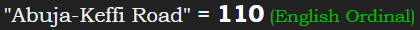 "Abuja-Keffi Road" = 110 (English Ordinal)