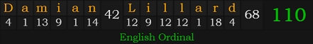 "Damian Lillard" = 110 (English Ordinal)