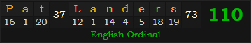 "Pat Landers" = 110 (English Ordinal)