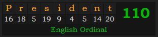 "President" = 110 (English Ordinal)