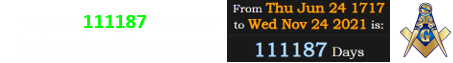 Today is 111187 days after the founding of Freemasonry: