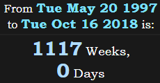 1117 Weeks, 0 Days