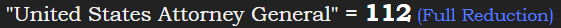 "United States Attorney General" = 112 (Full Reduction)