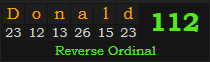 "Donald" = 112 (Reverse Ordinal)