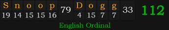 "Snoop Dogg" = 112 (English Ordinal)