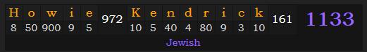 "Howie Kendrick" = 1133 (Jewish)