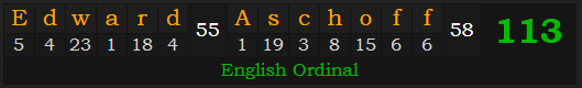 "Edward Aschoff" = 113 (English Ordinal)