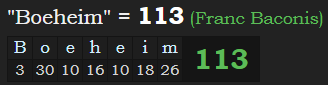 "Boeheim" = 113 (Franc Baconis)