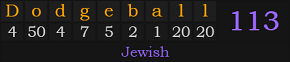 "Dodgeball" = 113 (Jewish)