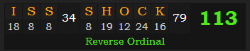 "ISS SHOCK" = 113 (Reverse Ordinal)