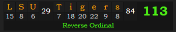 "LSU Tigers" = 113 (Reverse Ordinal)