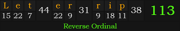 "Let 'er rip" = 113 (Reverse Ordinal)