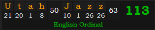 "Utah Jazz" = 113 (English Ordinal)