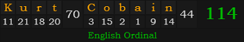 "Kurt Cobain" = 114 (English Ordinal)