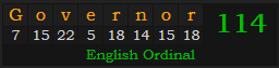 "Governor" = 114 (English Ordinal)