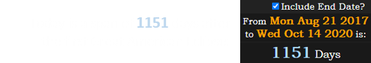 Today is a span of 1151 days after the first Great American Eclipse: