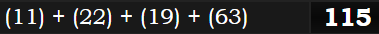 (11) + (22) + (19) + (63) = 115