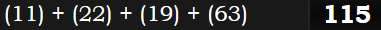 (11) + (22) + (19) + (63) = 115