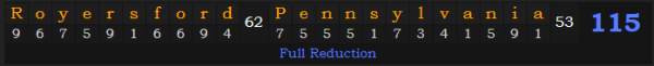 "Royersford, Pennsylvania" = 115 (Full Reduction)