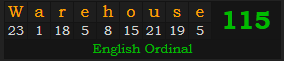 "Warehouse" = 115 (English Ordinal)