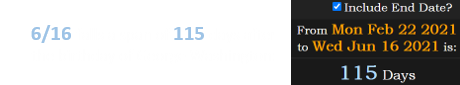 6/16 falls a span of 115 days after the birthday of George Washington: