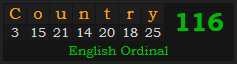 "Country" = 116 (English Ordinal)