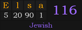 "Elsa" = 116 (Jewish)