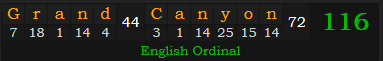 "Grand Canyon" = 116 (English Ordinal)