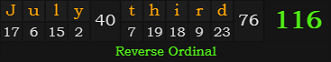 "July third" = 116 (Reverse Ordinal)