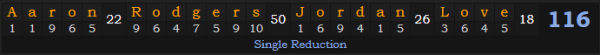 "Aaron Rodgers - Jordan Love" = 116 (Single Reduction)