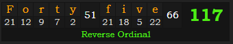 "Forty-five" = 117 (Reverse Ordinal)