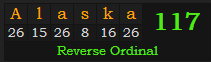 "Alaska" = 117 (Reverse Ordinal)