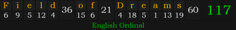 "Field of Dreams" = 117 (English Ordinal)