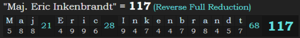 "Maj. Eric Inkenbrandt" = 117 (Reverse Full Reduction)