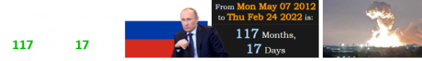 Putin has been the President of Russia for 117 months, 17 days: