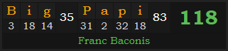 "Big Papi" = 118 (Franc Baconis)