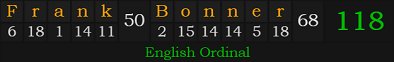 "Frank Bonner" = 118 (English Ordinal)