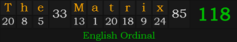 "The Matrix" = 118 (English Ordinal)